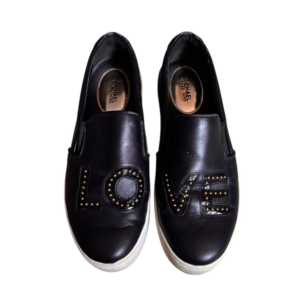 Michael Kors slip-on sneakers featuring gold studded “LOVE” lettering Size 6